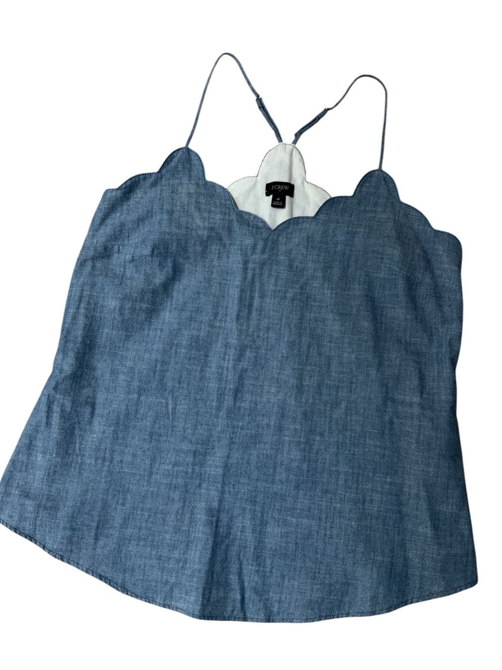 💙J.Crew Women’s Chambray Blue Scalloped Neck Flowy Sleeveless Top Blouse | S\4